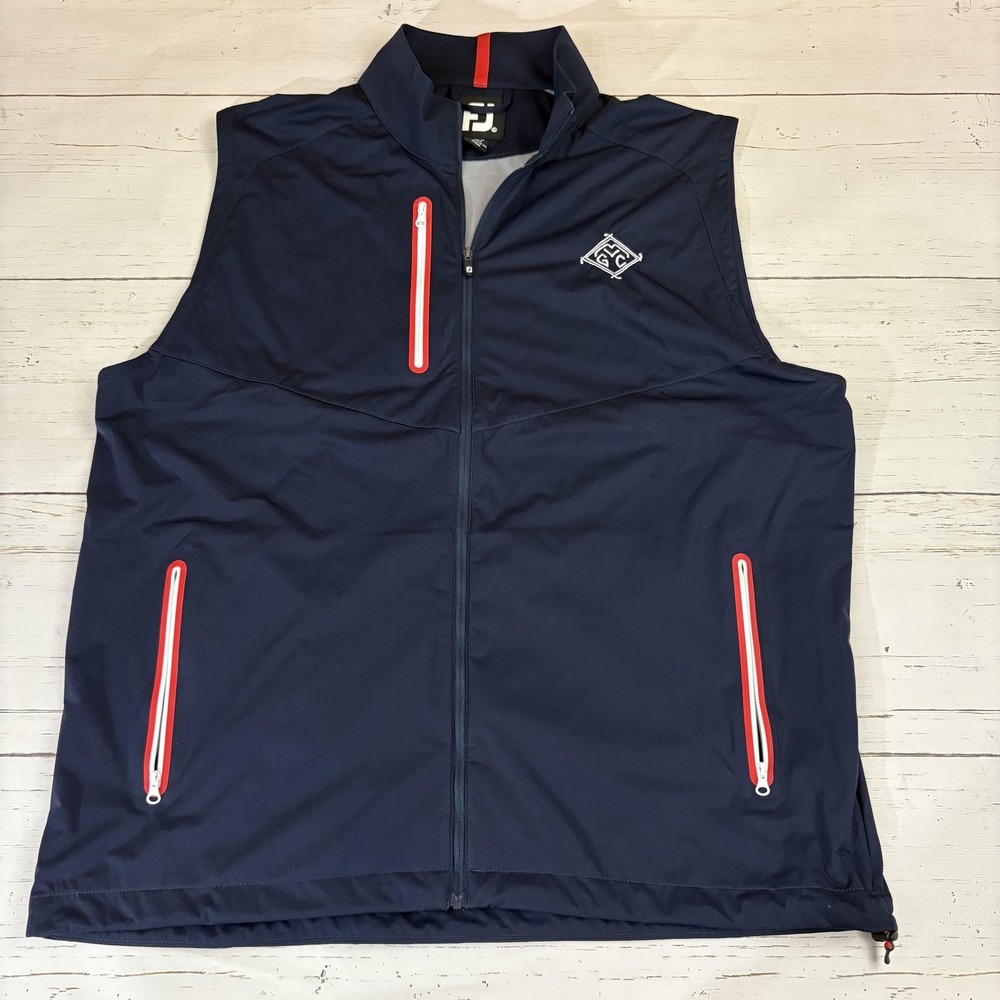 FootJoy Golf Vest Mens XL Blue Full Zip Miami Valley Golf Club Sleeveless